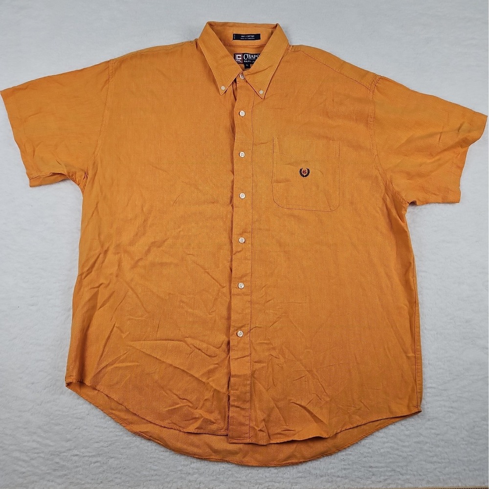 VTG Chaps Ralph Lauren Button Down Shirt Men's XL Orange Short Sleeve Casual